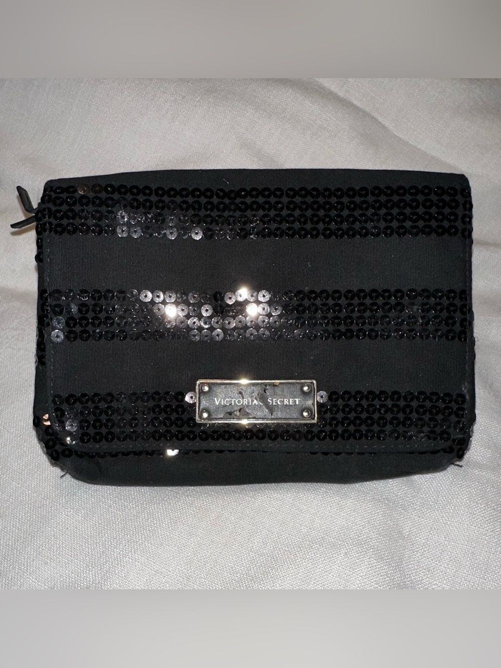 Victoria's Secret Black Sequin Stripe Cosmetic Pouch